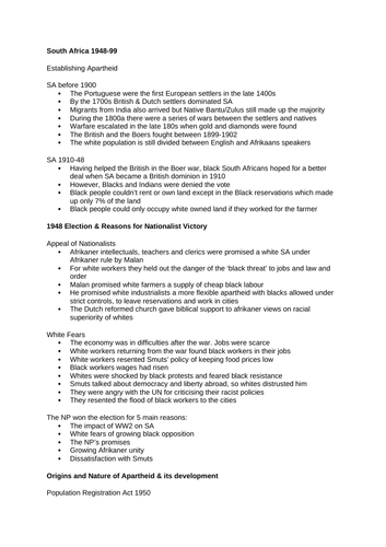 OCR HISTORY A LEVEL FULL SOUTH AFRICA TOPIC NOTES