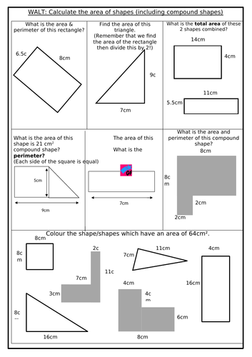 Perimeter and area - mixed HW sheet