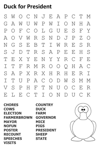 Duck for President Word Search