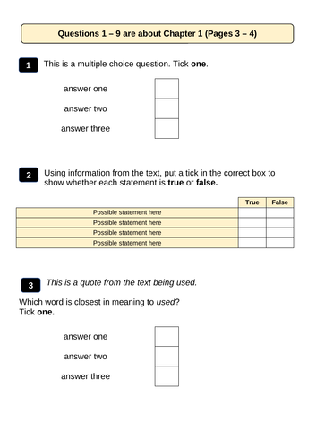 KS2 SATS READING QUESTION TEMPLATE
