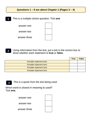 Ks2 Sats Reading Question Template Teaching Resources