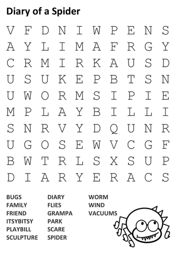 Diary of a Spider Word Search