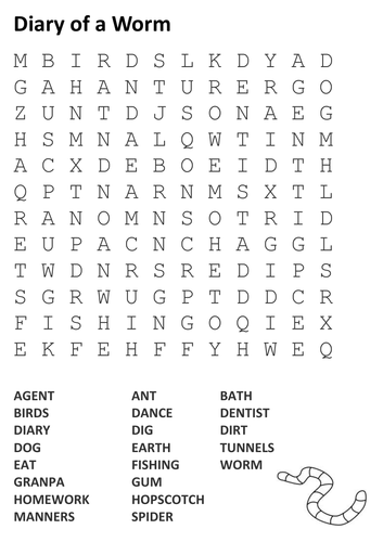 Diary of a Worm Word Search