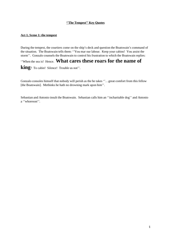 ''The Tempest'' A-Level Revision Resources