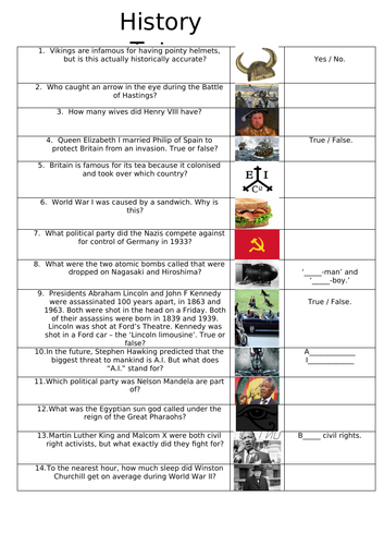 History Quiz for tutor groups - General