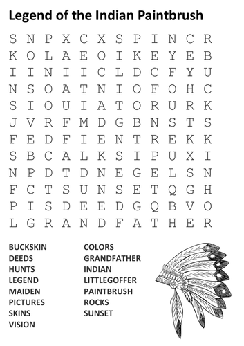 Legend of the Indian Paintbrush Word Search