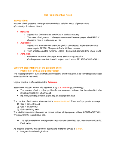 REP the problem of evil notes (OCR A-level)