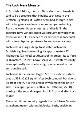 The Loch Ness Monster Handout