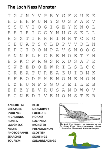 The Loch Ness Monster Word Search