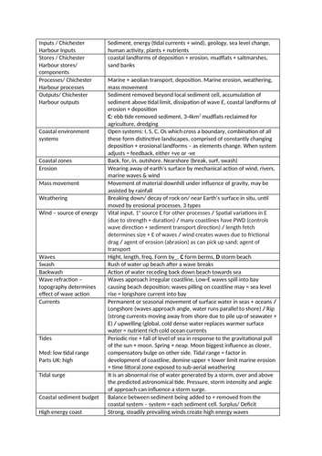 A-level Geography Coasts glossary/ notes