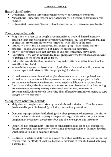 A-Level Geography -hazards glossary