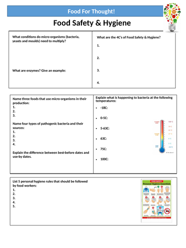 AQA GCSE Food Preparation & Nutrition Revision Worksheets