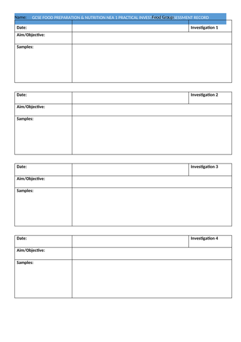 NEA 1 Investigation Teacher Record Sheet