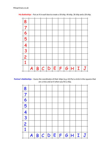 Battleships Coordinate Game | Teaching Resources