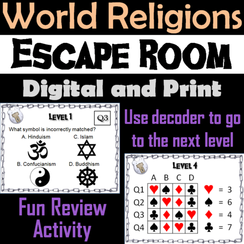 World Religions Activity/ Escape Room: Christianity, Buddhism, Islam, Hinduism...