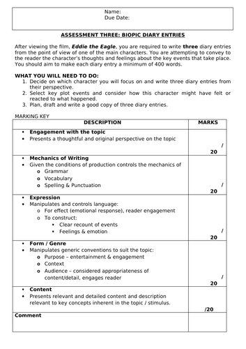 Eddie the Eagle Biopic Film Analysis with activities and two assessments