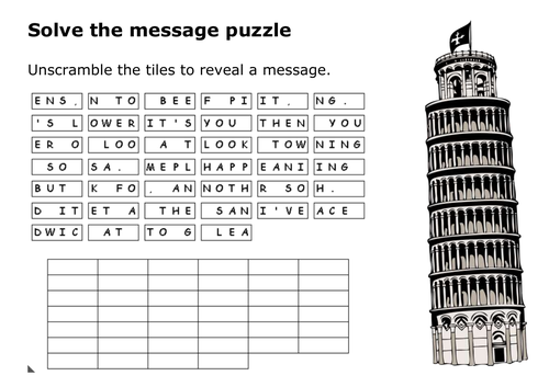 Solve the message puzzle about the Leaning Tower of Pisa