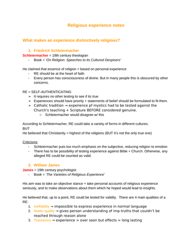 Religious experience notes OCR A-level