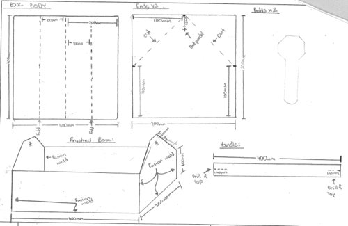11 Engineering Skills (Metalwork) - Photos and technical drawings for making a metal tool box