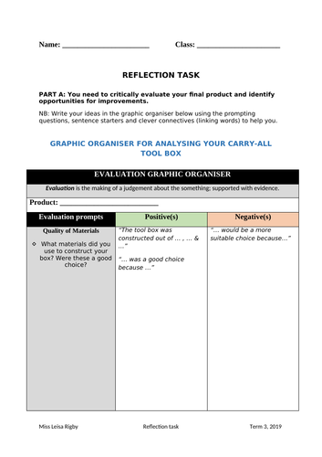 11 Engineering Skills (Metalwork) - Tool box analysis scaffold (graphic organiser)
