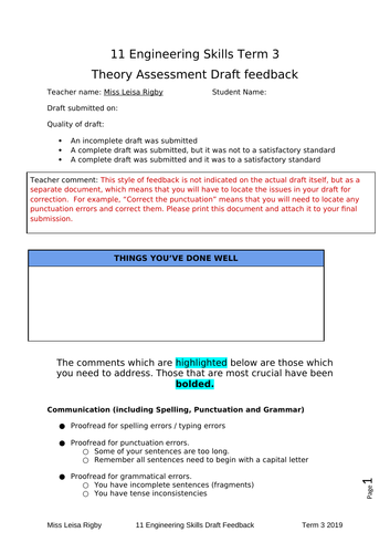 11 Engineering Skills (Metalwork) - draft checklist for photo journal, JSA and technical drawing