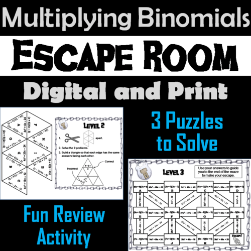 Multiplying Binomials Activity (FOIL Method) Math Escape Room Algebra