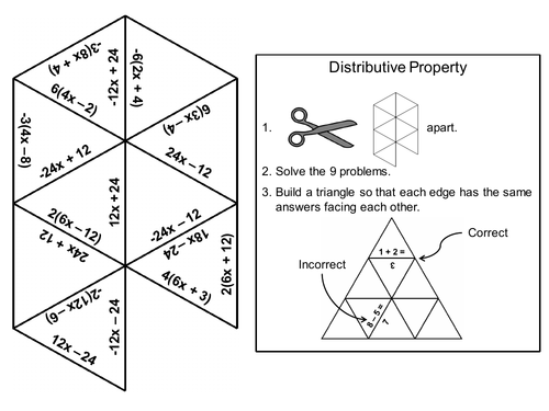 Distributive Property Game (with Negatives): Math Tarsia Puzzle