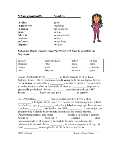selena-quintanilla-biography-worksheet-for-reviewing-preterite-verbs-sub-plan-teaching-resources