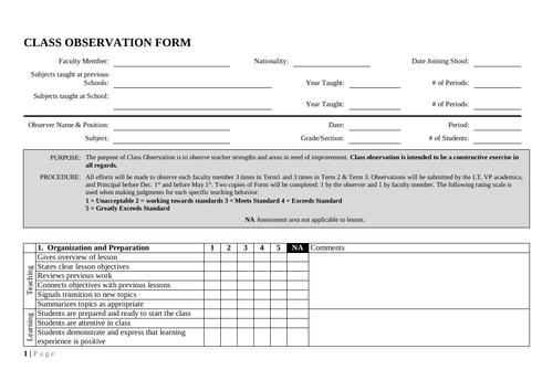 Class Observation Form