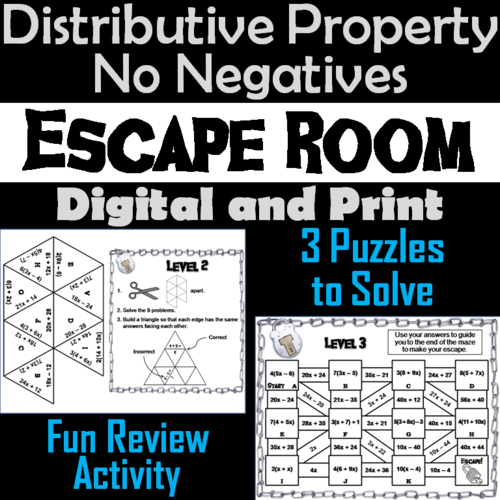 Distributive Property Activity (No Negatives): Math Escape Room Algebra