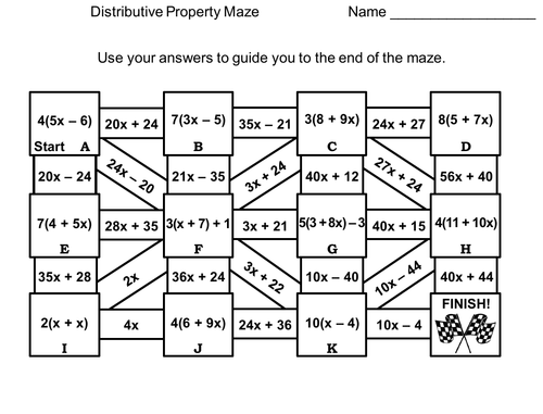 Distributive Property No Negatives Activity: Math Maze
