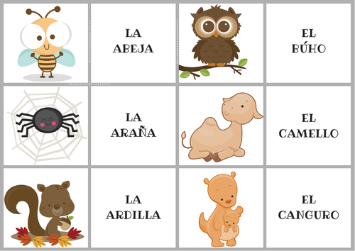 Spanish memory game (animals)