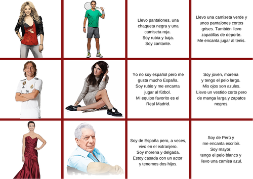 Describing in Spanish - Descriptions - Actividades para describir personas