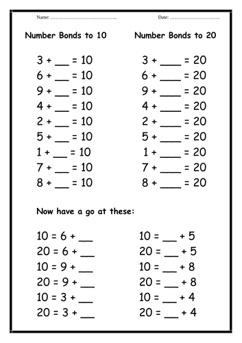 **Number Bonds to 10 and 20** | Teaching Resources