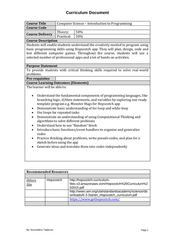 Curriculum for using basic programming skills using Hopscotch app.