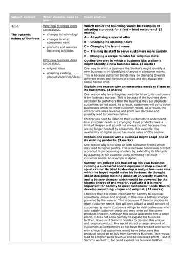 Edexcel GCSE Business (9-1) NEW SPECIFICATION - Sample Answers