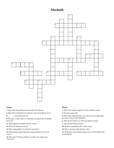 Macbeth Crossword & Lesson