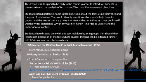 An introduction to WW1 extract study for AQA English Literature A Level - WW1 and its aftermath.