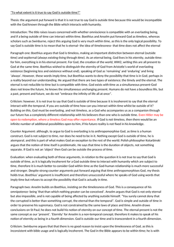 Boethius/“To what extent is it true to say God is outside time?”