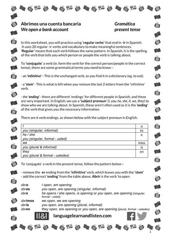 Spanish - practising regular -ir verbs - Abrimos una cuenta bancaria