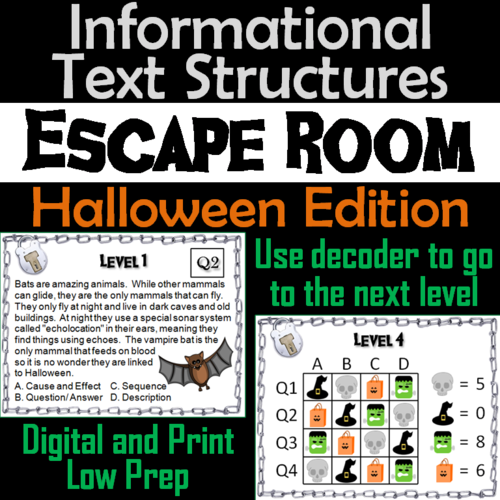 Informational Text Structures Escape Room Halloween Reading Passages