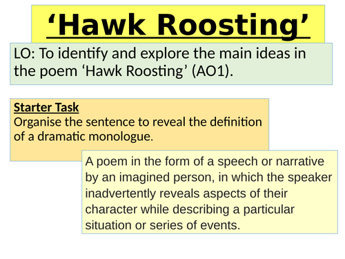 Eduqas Poetry Anthology Hawk Roosting lesson activities