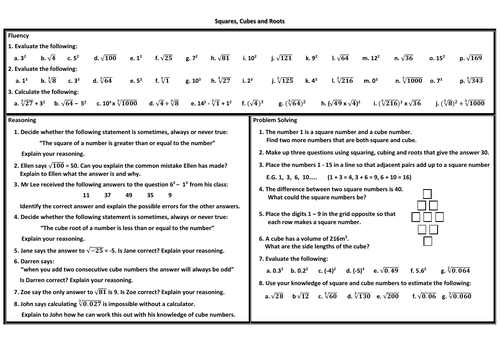 Square and Cube Numbers Problem Solving Mastery Worksheet by a51_ufo