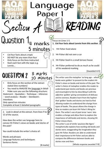 AQA Language Paper 1 revision sheet with examples