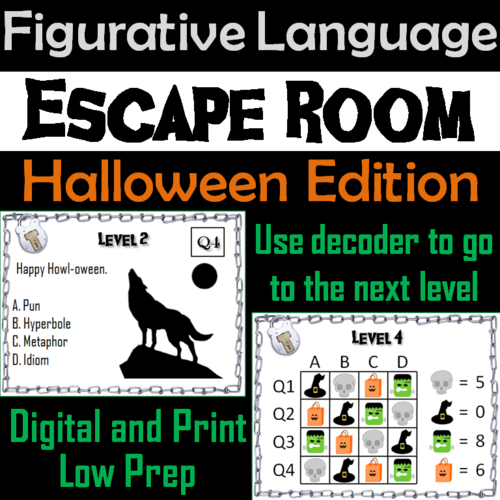 Figurative Language Escape Room Halloween (Idiom, Metaphor, Pun, Simile, etc.)
