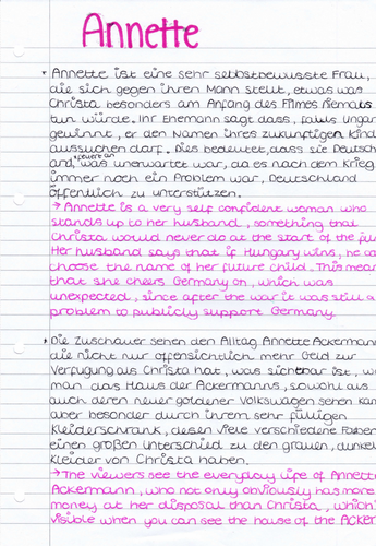 Edexcel A Level German Das Wunder von Bern Annette Character Analysis