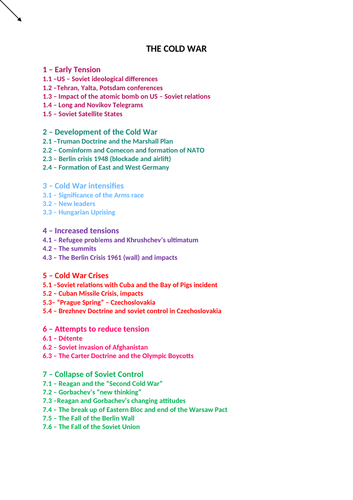 9-1 GCSE History Edexcel - The Cold War Notes