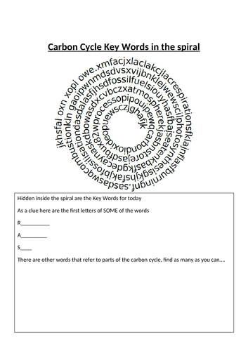 Carbon Cycle Key Words Literacy Task