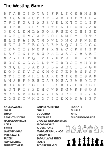 The Westing Game Word Search