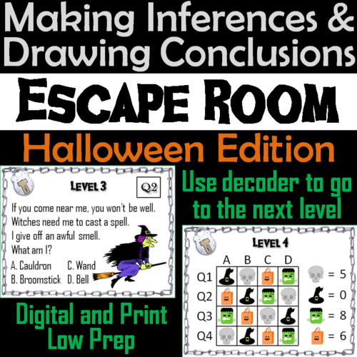 Making Inferences and Drawing Conclusions Escape Room Halloween Game